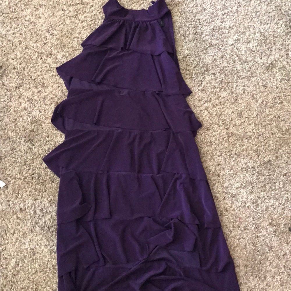 Purple, ruffled dress, about knee length
